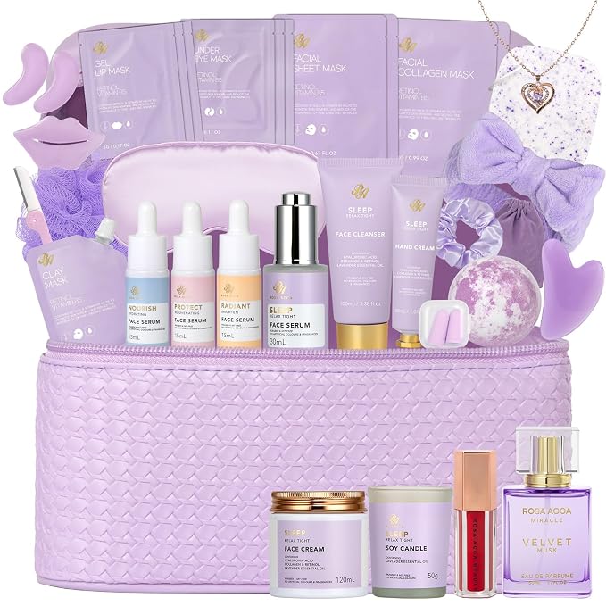 Christmas Gifts for Women, Lavender 33 Pcs Spa Bath & Body Gift Set, Face Sheet by RAROSAACCA