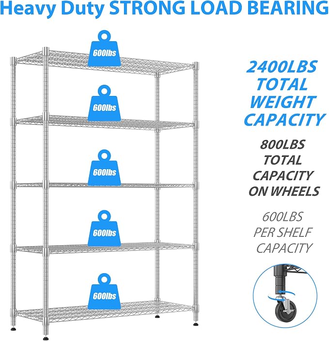 Homdox 5 Tier Heavy Duty Metal Shelves, Storage Racks and Shelving - Image 4