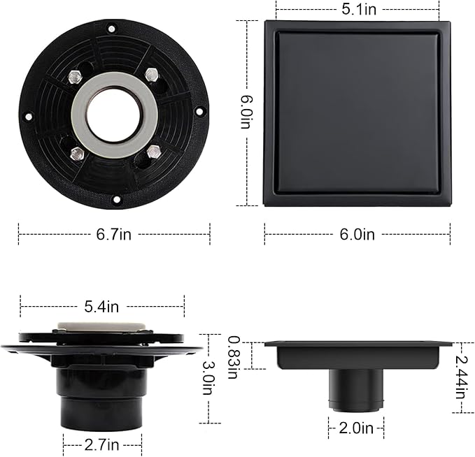 6 Inch Square Shower Floor Drain, Shower Drain Kit - Image 7