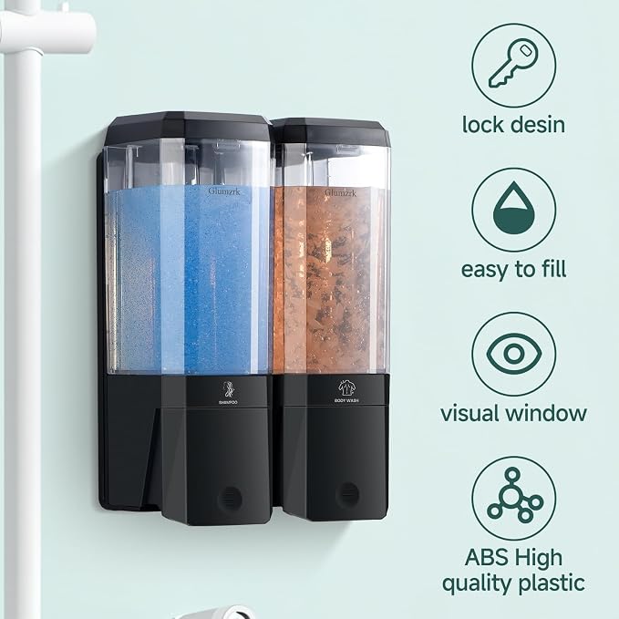 Shampoo and Conditioner Dispenser 2 Chamber No Drill Shampoo Dispenser - Image 2