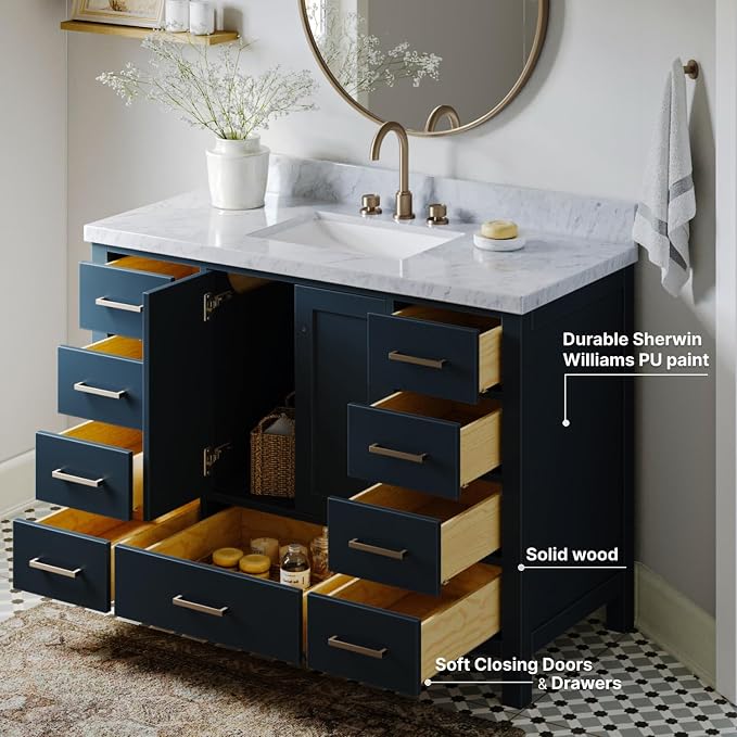 ARIEL 49" Midnight Blue Bathroom Vanity 1.5" Edge Italian Carrara Marble - Image 3