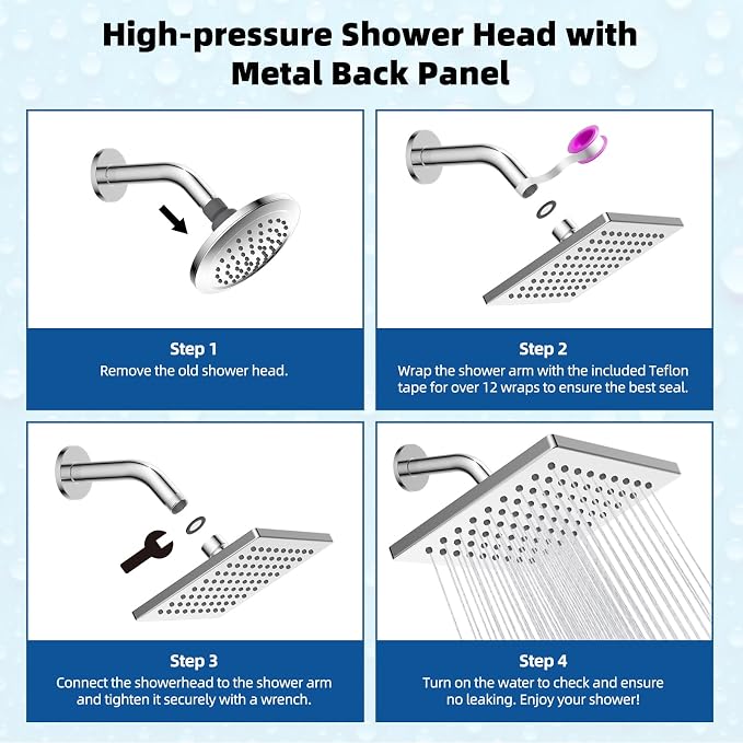 Hibbent Thickness Metal Rain Shower Head, 6 Inch High Pressure Rainfall Shower - Image 7