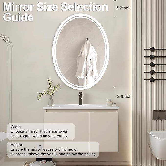 28 x 20 inch Oval LED Bathroom Mirror Anti-Fog 3 Colors Light Dimmable Wall - Image 6