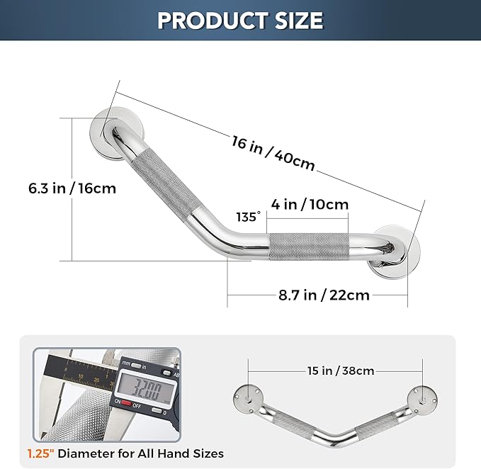 Grab Bars for Bathtubs and Showers- 1-1/4 x 16 Angled Shower Grab Bar for - Image 2