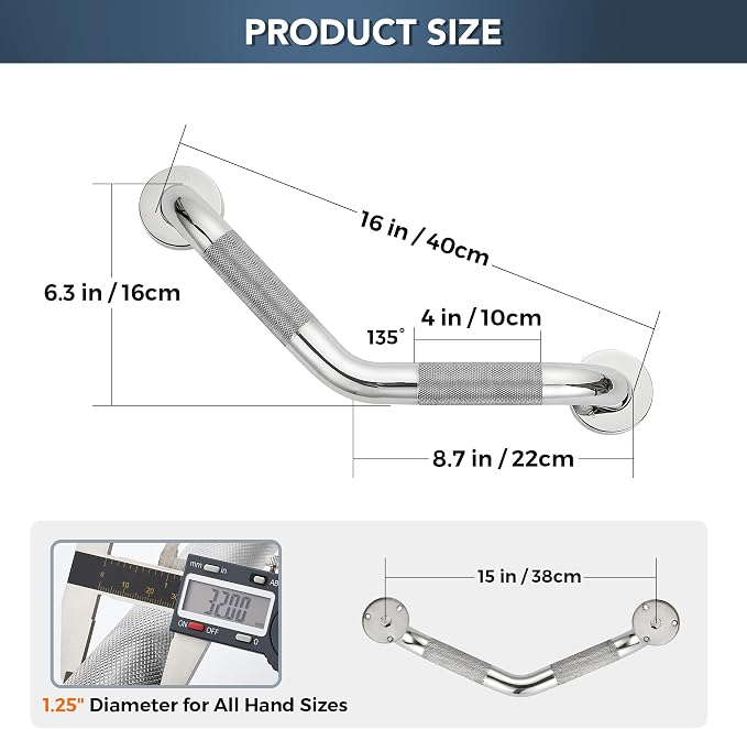 Grab Bars for Bathtubs and Showers- 1-1/4 x 16 Angled Shower Grab Bar for - Image 3