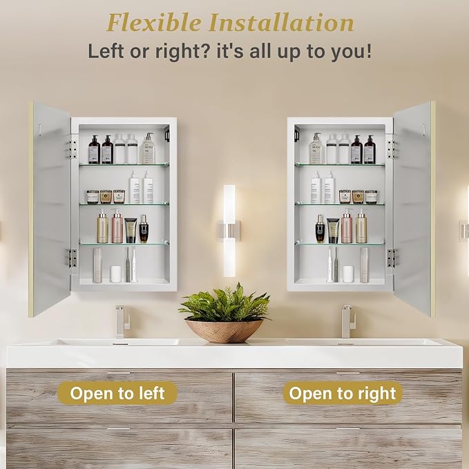 Medicine Cabinet with 16.2"x26" Mirror, Removable Shelves, Recessed or Wall - Image 6