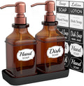 Soap Dispenser - 2 Pack, Antique Design Thick Amber Glass Hand Soap Dispensers by LMQML