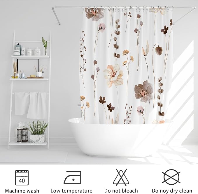 Gibelle Watercolor Floral Shower Curtain, Modern Minimalist Waterproof Fabric - Image 6