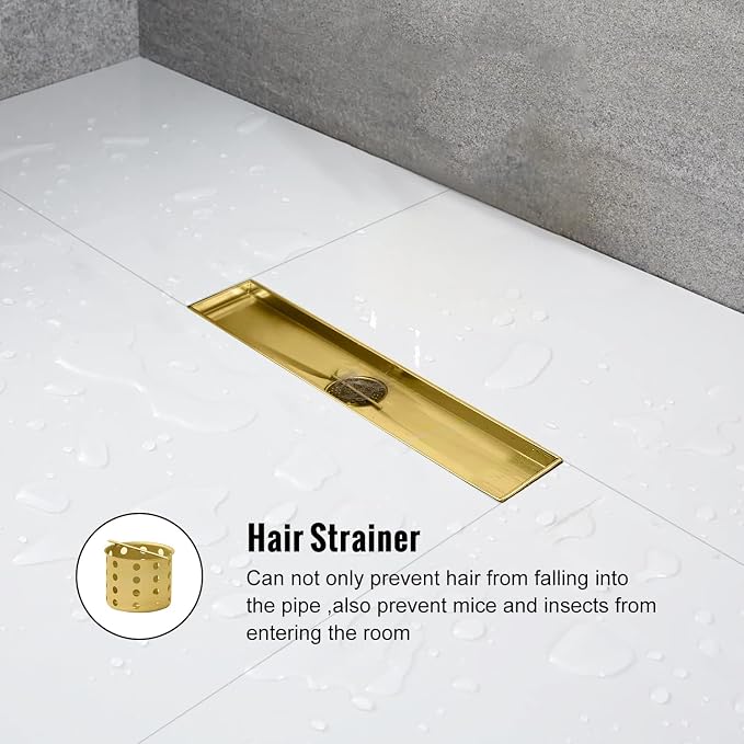 Linear Shower Drain, 12 inch Gold Drain - Image 6