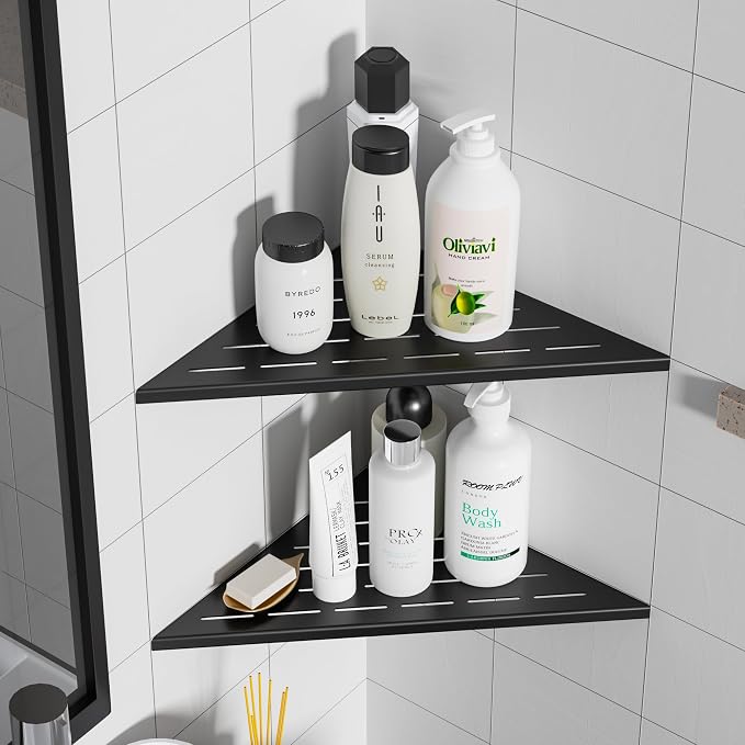 Neodrain 12 Inch Matte Black Corner Shelf Set of 2, Shower Shelves - Image 8