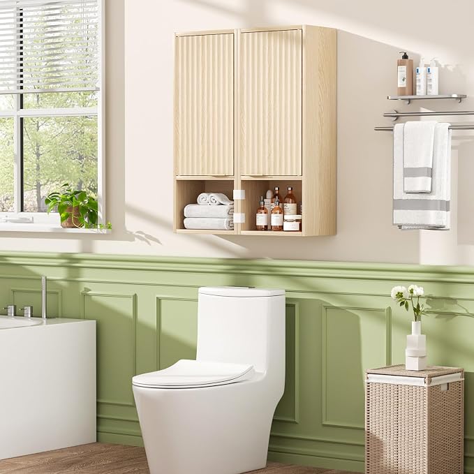 59.1" Tall Slim Bathroom Storage Cabinet Oak | Freestanding or Wall Mounted - Image 3