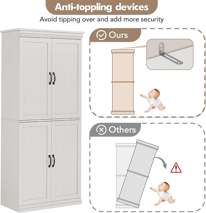 IDEALHOUSE Pantry Cabinet, Freestanding Cupboard, Tall Storage Cabinet - Image 5