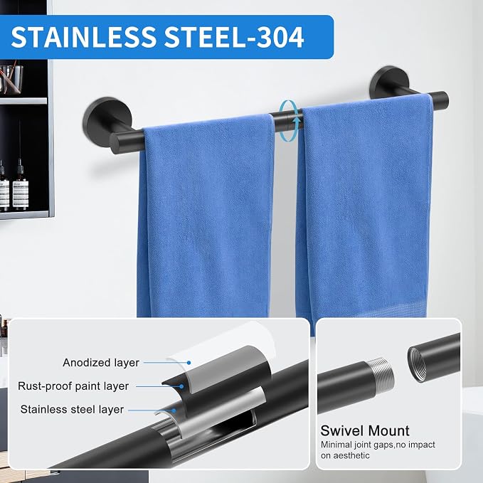 Matte Black Bathroom Accessories, Bathroom Hardware Set, SUS304 Stainless Steel - Image 3