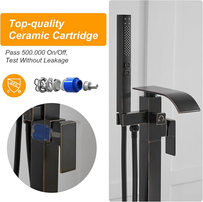 BESy Freestanding Tub Faucet Oil Rubbed Bronze Floor Mounted Tub Filler Faucet - Image 5