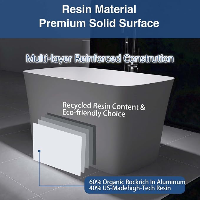 47" Japanese Soaking Freestanding Bathtub, Stone Resin Deep Soaking Bathtub - Image 5