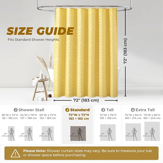 Yellow Shower Curtain Boho Farmhouse Shower Curtain 72 x 72 Tufted Chevron - Image 8