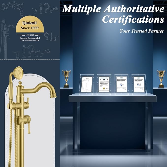 Free Standing Tub Faucet, Qinkell Classic Elegant Gooseneck Freestanding - Image 8