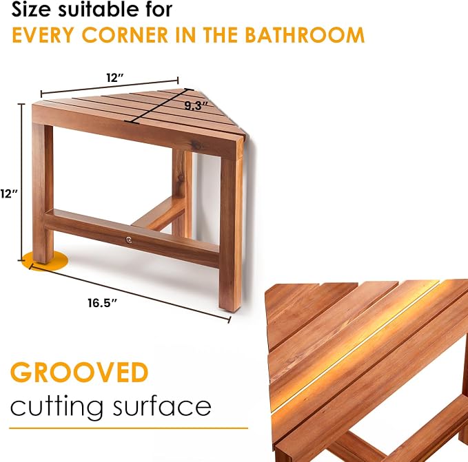 HOLANA 12" Acacia Shower Stool for Shaving Legs - Image 2