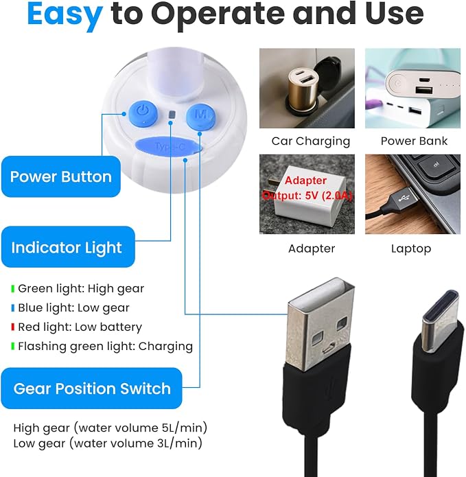 Portable Camping Shower Outdoor Camp Shower Pump, Upgrade Rechargeable Electric - Image 2