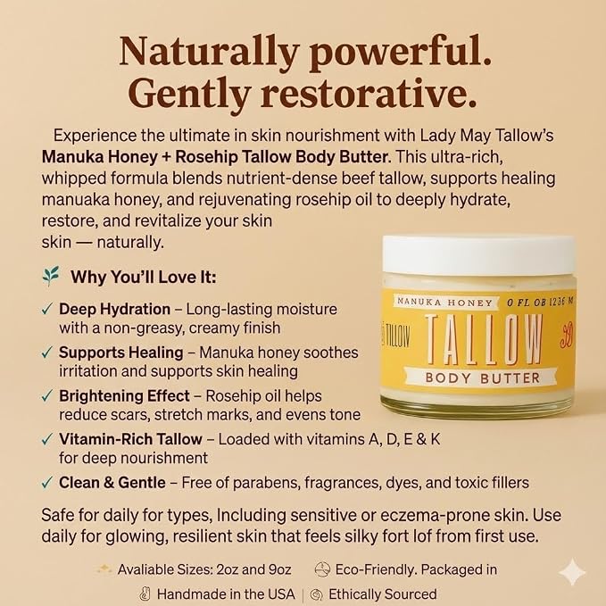 Manuka Honey + Rosehip Tallow 2oz Body Butter - Image 3
