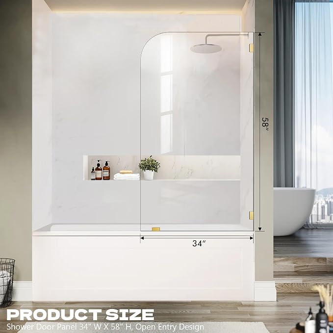 Frameless Bathtub Shower Door, 1/4" Clear Tempered Glass Bathroom Shower Screen - Image 2