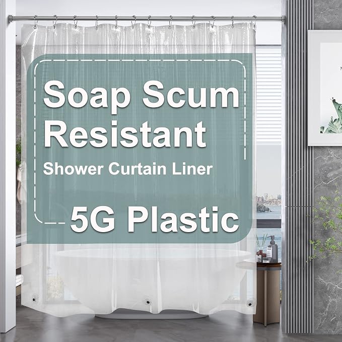 AmazerBath Clear Shower Curtain, 72x72 Plastic Shower Curtain, PEVA Waterproof by AmazerBath