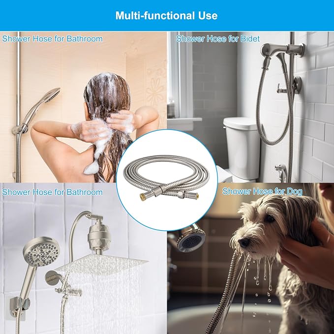 Hibbent All Metal Shower Hose, 90 Inch Stainless Steel Extra Long Bathroom - Image 6