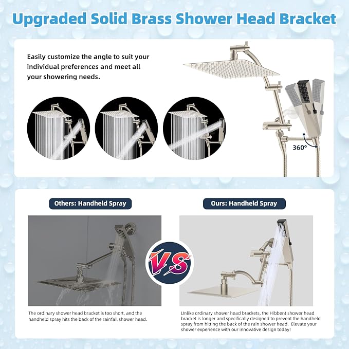 Hibbent All Metal CUPC Certified 10'' Rainfall Shower Head, Dual Shower Head - Image 3