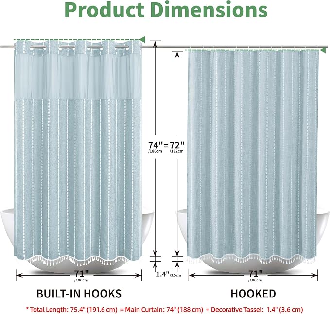 Boho Farmhouse No Hook Shower Curtain Set - Image 7