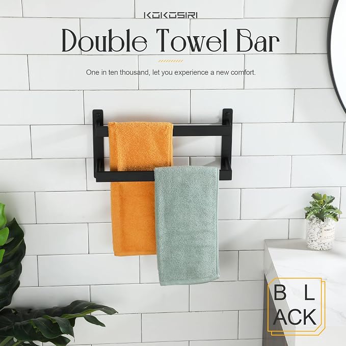KOKOSIRI Towel Bars Black Bath Towel Holders 16 Inches Bathroom 2-Tiers Ladder - Image 3