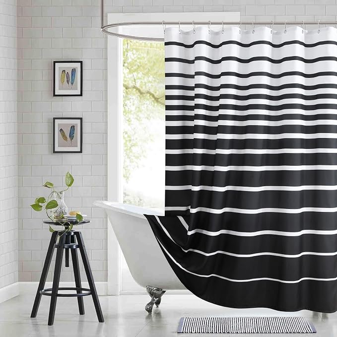 Black Shower Curtain 78 Inches Long, Modern Black and White Stripe Waterproof by BESTRIPES