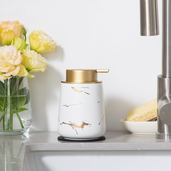 Enra Hand Foaming Gold Soap Dispenser, 12 oz Ceramic Foam Soap Dispenser - Image 6