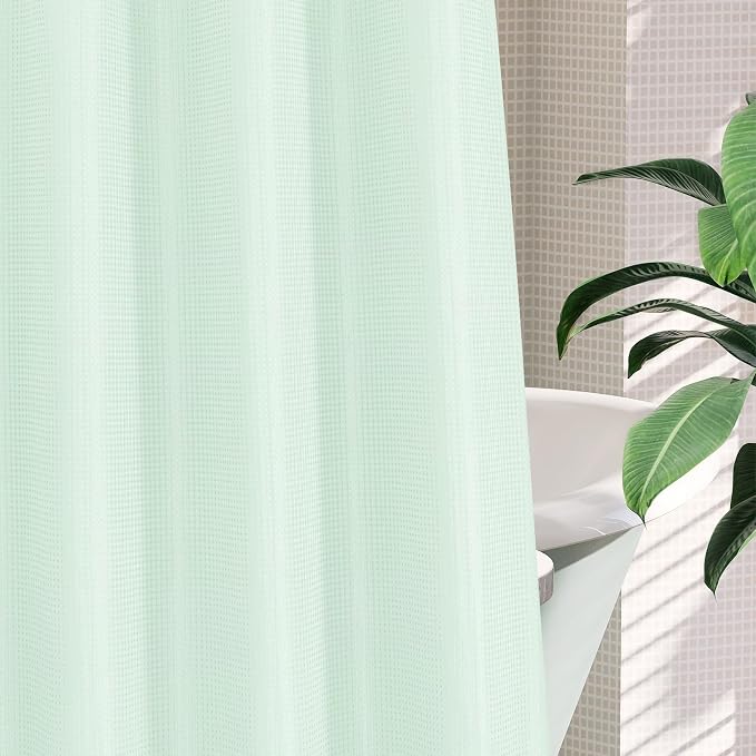 MitoVilla No Hooks Needed Green Waffle Shower Curtain Liner Set, Modern Waffle - Image 5