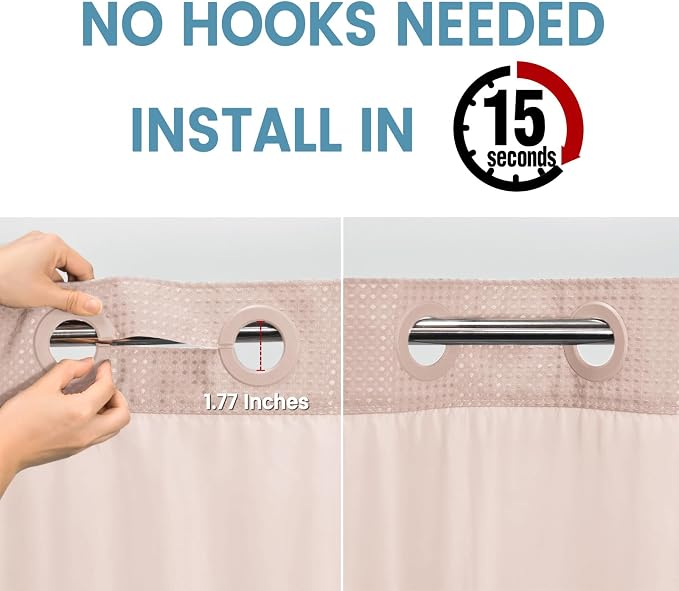 Blush Pink Long No Hook Shower Curtain - Image 3