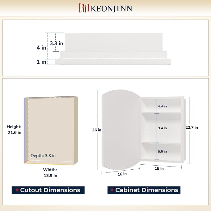 Keonjinn Medicine Cabinet 16 x 26 Inch, Surface Mount or Recessed Cabinets - Image 2