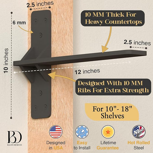 12 inch Floating Countertop Support Brackets by Balin Designs, Free hanging - Image 2