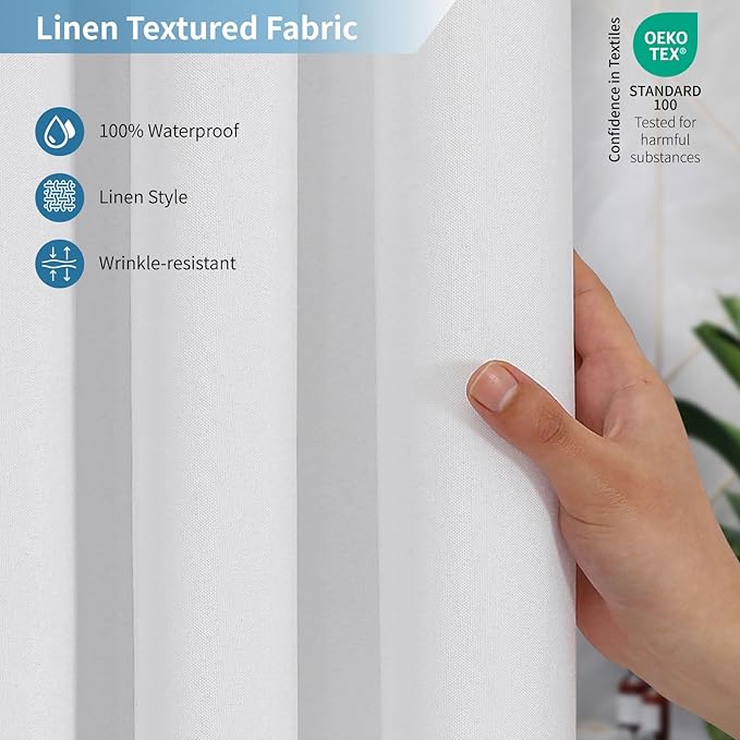 2-in-1 Waterproof Long Fabric Shower Curtain or Liner, Linen Textured, 78 Inch - Image 4