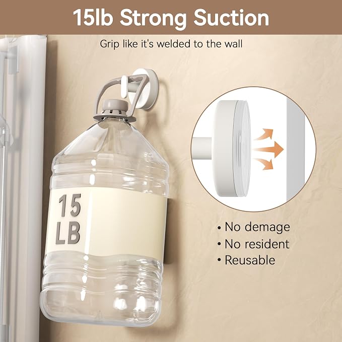 Suction Cup Hooks for Shower: 15 LB Strong Wall Hanger for Bathroom, Front door - Image 2