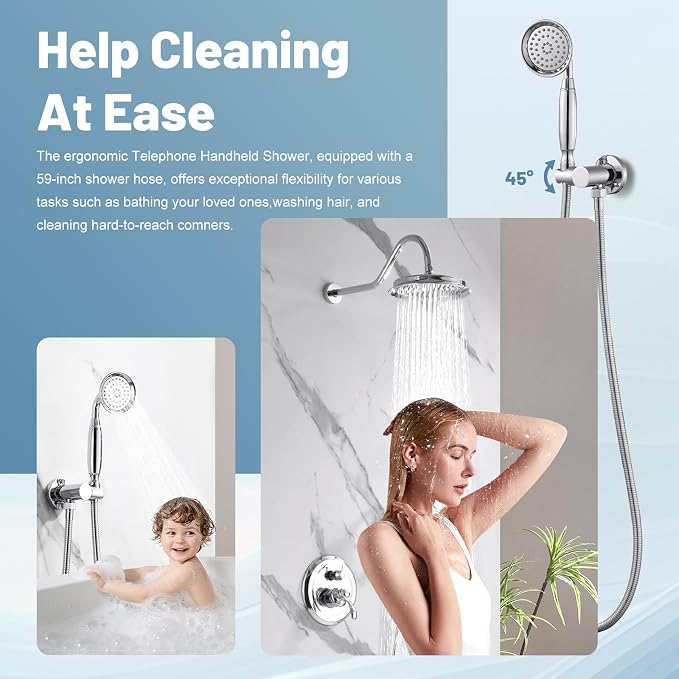 Antique Shower Head Faucet Set, Chrome Vintage Wall Mount Shower Faucets Combo - Image 3