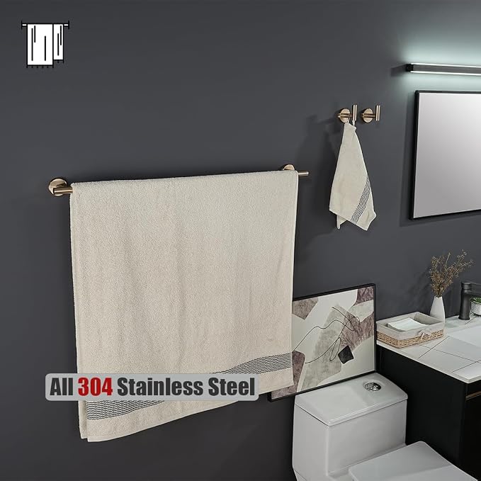 JQK Champagne Bronze Bath Towel Bar, 33 Inch 304 Stainless Steel Thicken 0.8mm - Image 6