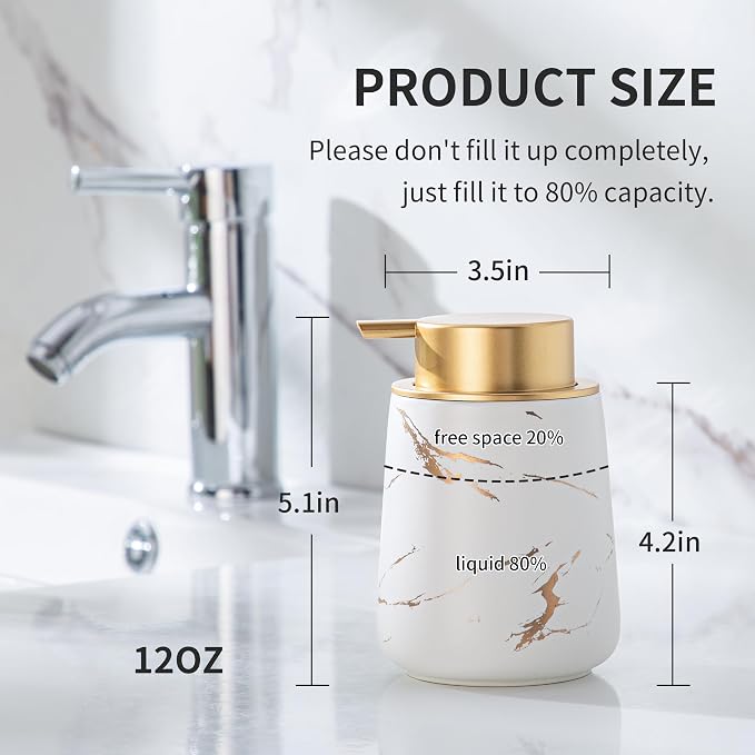 Enra Hand Foaming Gold Soap Dispenser, 12 oz Ceramic Foam Soap Dispenser - Image 2