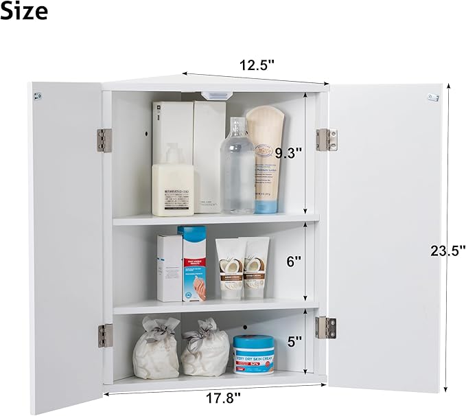 eclife 24" Bathroom Corner Medicine Cabinet W/Mirror, Double Doors Bathroom - Image 2