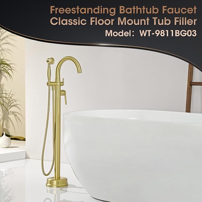 Freestanding Tub Faucets, Brass Freestanding Bathtub Faucet - Image 2
