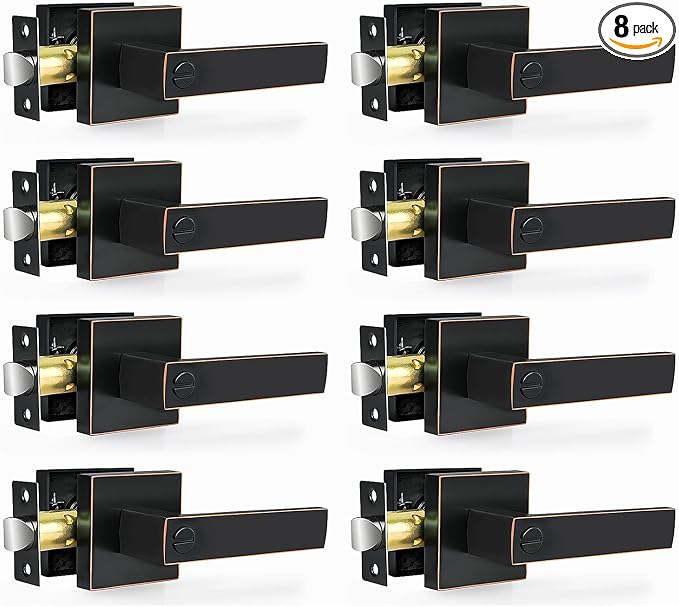 Privacy Door Levers, 8 Pack Oil Rubbed Bronze Door Handles Interior Heavy Duty by RAZCC