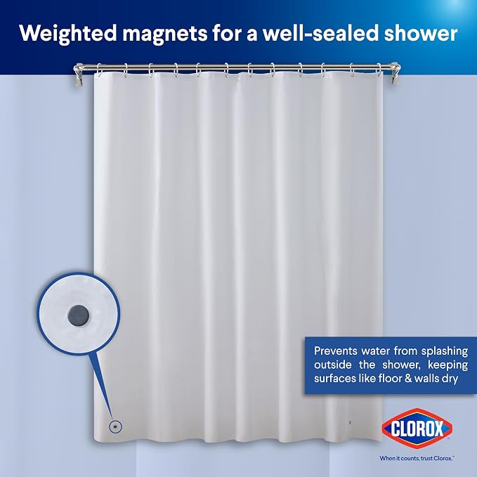CLOROX Shower Curtain Liner & Hooks, Premium Lightweight Flexible Waterproof 4g - Image 8