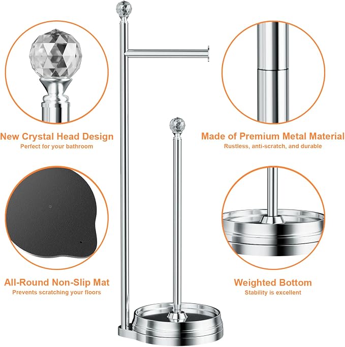 Toilet Paper Holder for Bathroom, Heavy Weighted Metal Free Standing Toilet - Image 3