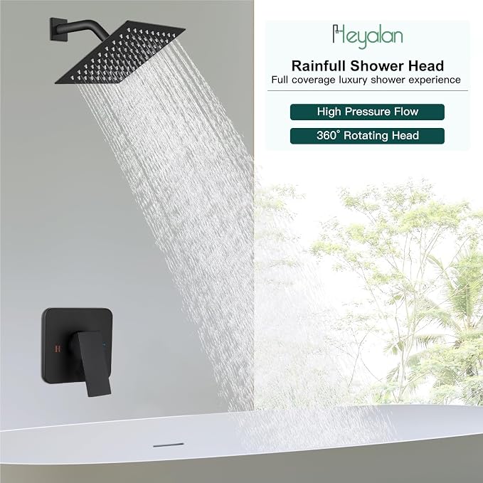 Heyalan 8 Inch Shower Head and Handle Set Square Shower Faucet Set Bathroom - Image 7