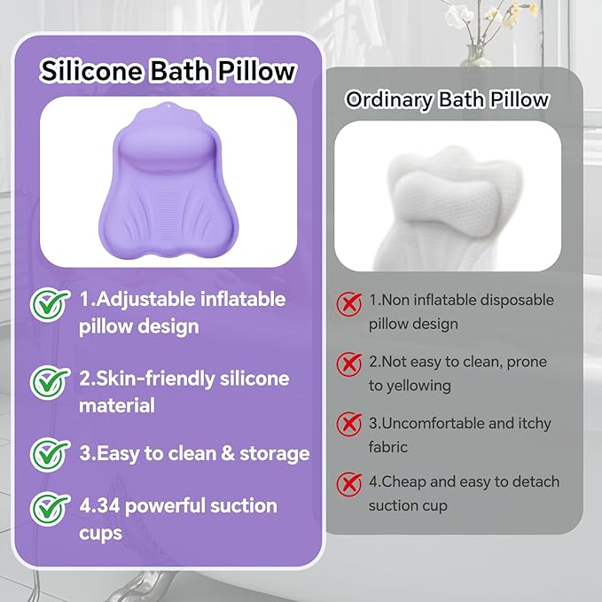 Silicone Bath Pillow for Tub Adults, 4D Air-Cushion Bathtub Pillow for Head - Image 3
