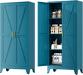 Metal Cabinets with Barn Doors and Adjustable Shelves, 4-Tier Storage Cupboard by YNIQUESTLEMetalCabinet