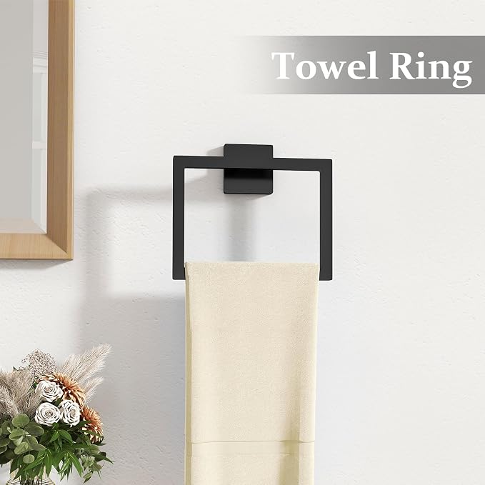 Matte Black Bathroom Accessories Hardware Set 5-Piece, Stainless Steel Towel - Image 5